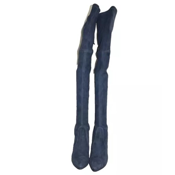 $1050 Stuart Weitzman SKYHIGH Block Suede Over the Knee Boots Blue 8.5 (PB39) - Picture 2 of 7